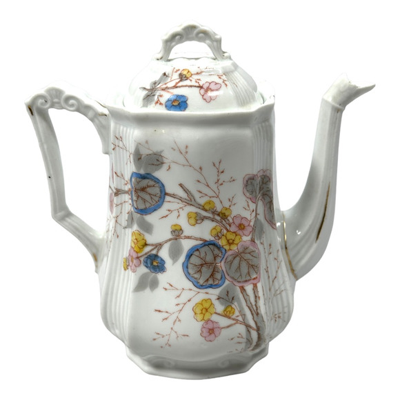Vintage L Straus & Sons Teapot Porcelain Coffee Pot LS&S Floral Pink Yellow Blue - Picture 5 of 12